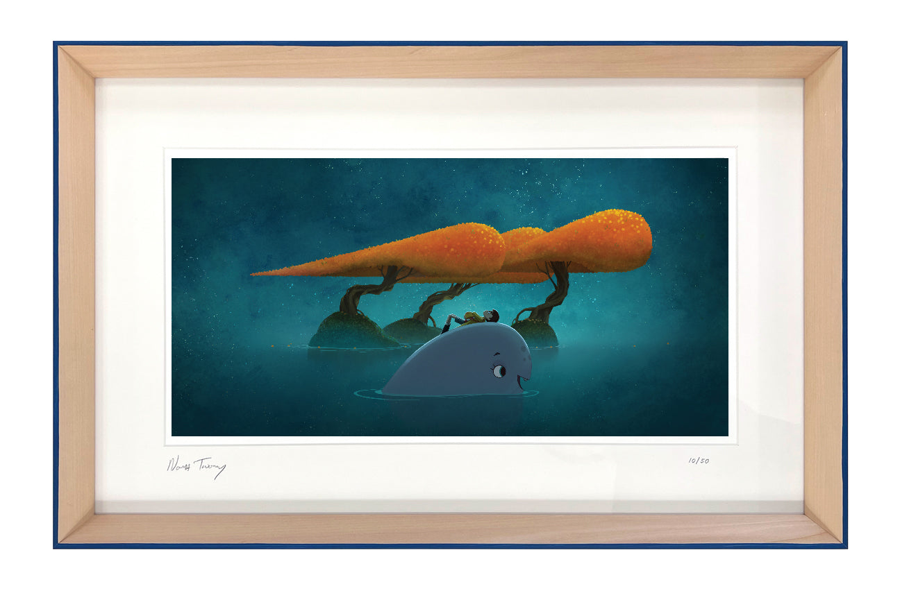 Tangerina -  My Fathers Dragon Limited Edition Signed Print - Yale Blue edge frame